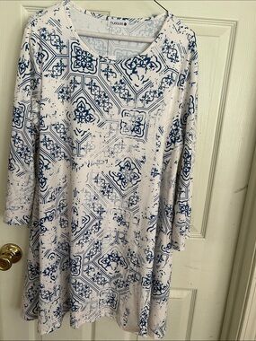 Nuggles White Tunic with Navy Tile Print
